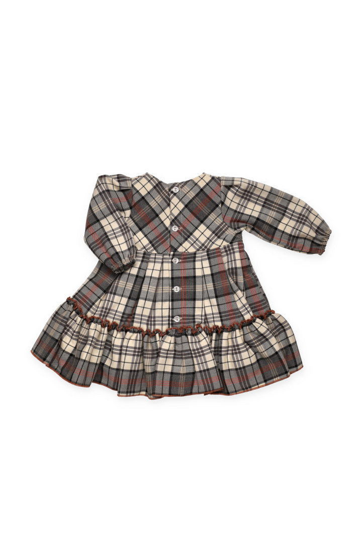 Vestido Xadrez com 2 Folhos, Laço e 2 Pompons