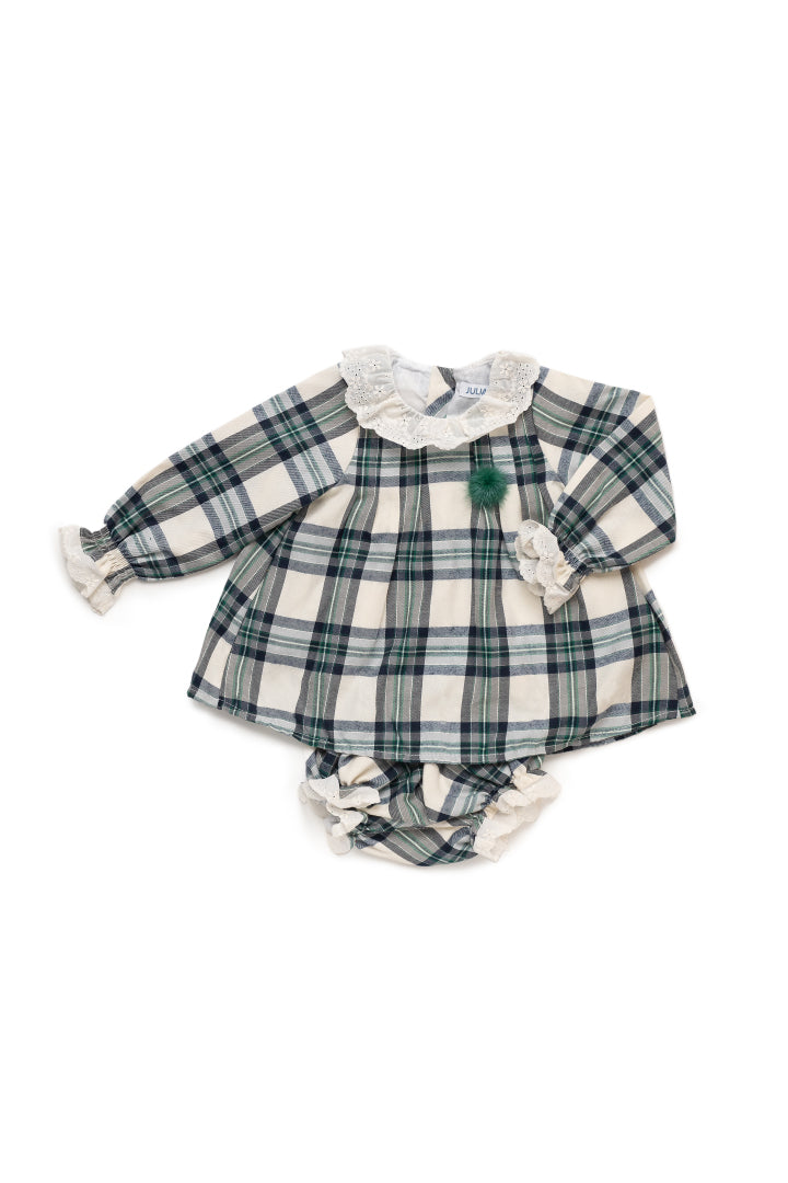 Vestido de Bebé Xadrez com Detalhe em Renda