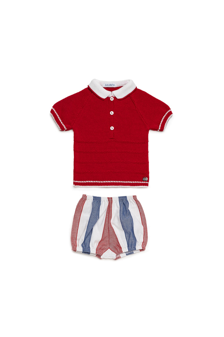 Conjunto de calça e blusa às riscas