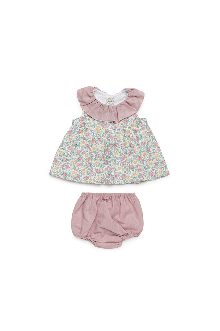 Vestido de bebé com cuecas em chiffon floral