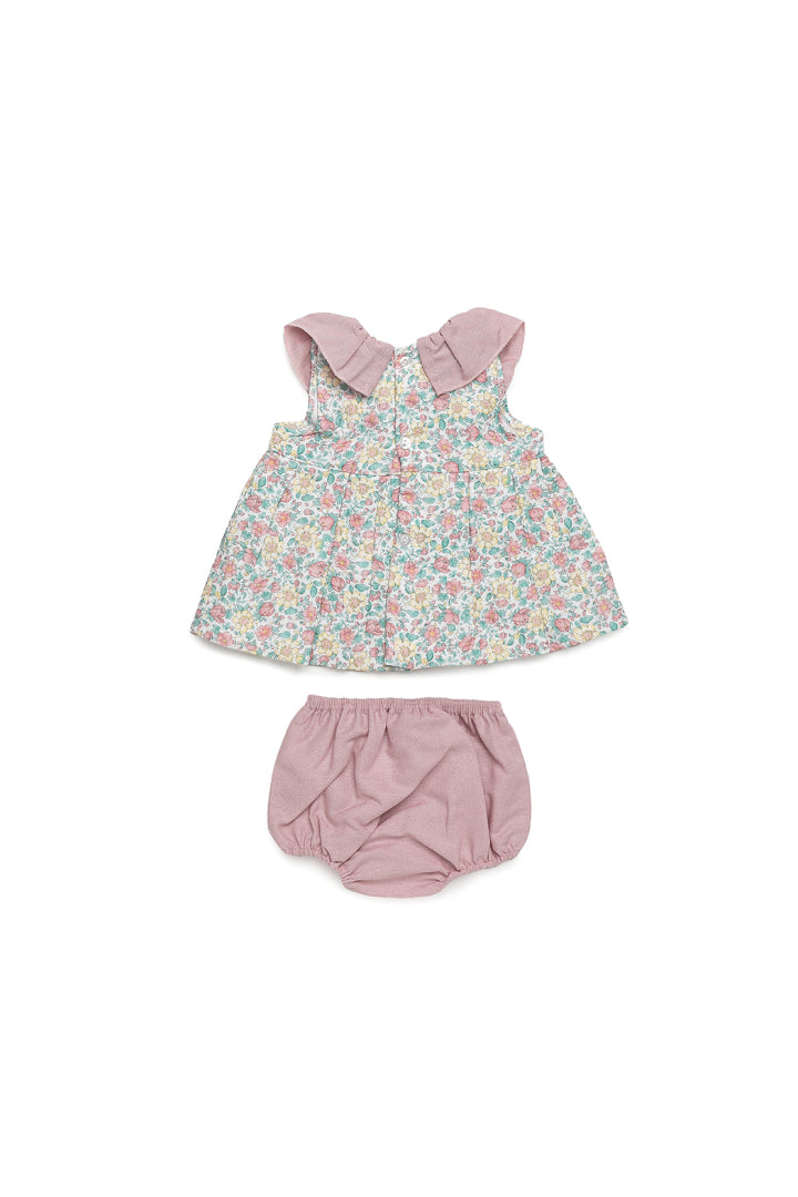 Vestido de bebé com cuecas em chiffon floral
