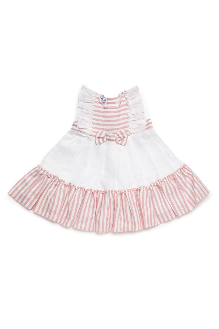 Vestido Listado com Dois Babados e Laço