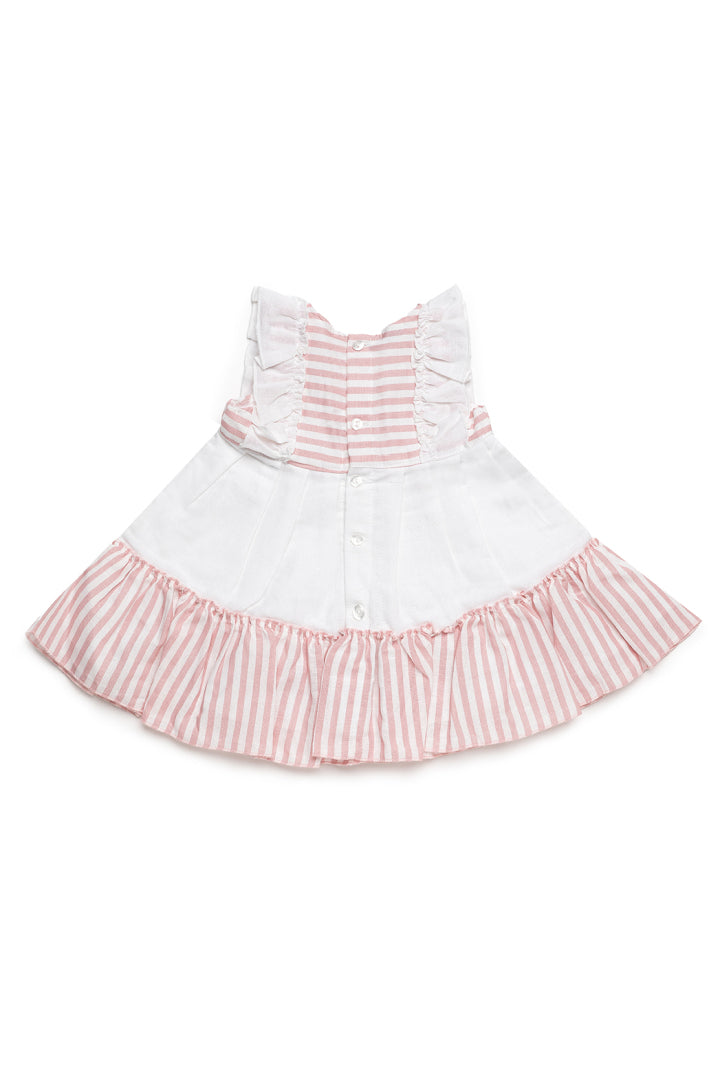 Vestido Listado com Dois Babados e Laço