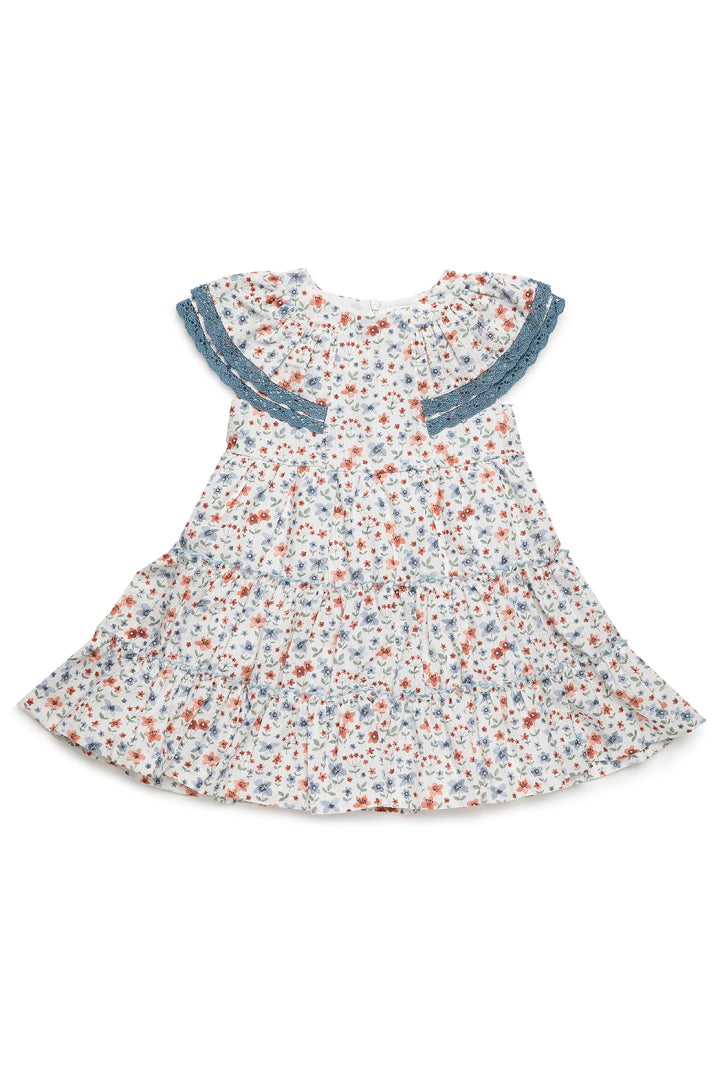 Vestido com 2 folhos, decote com folhos