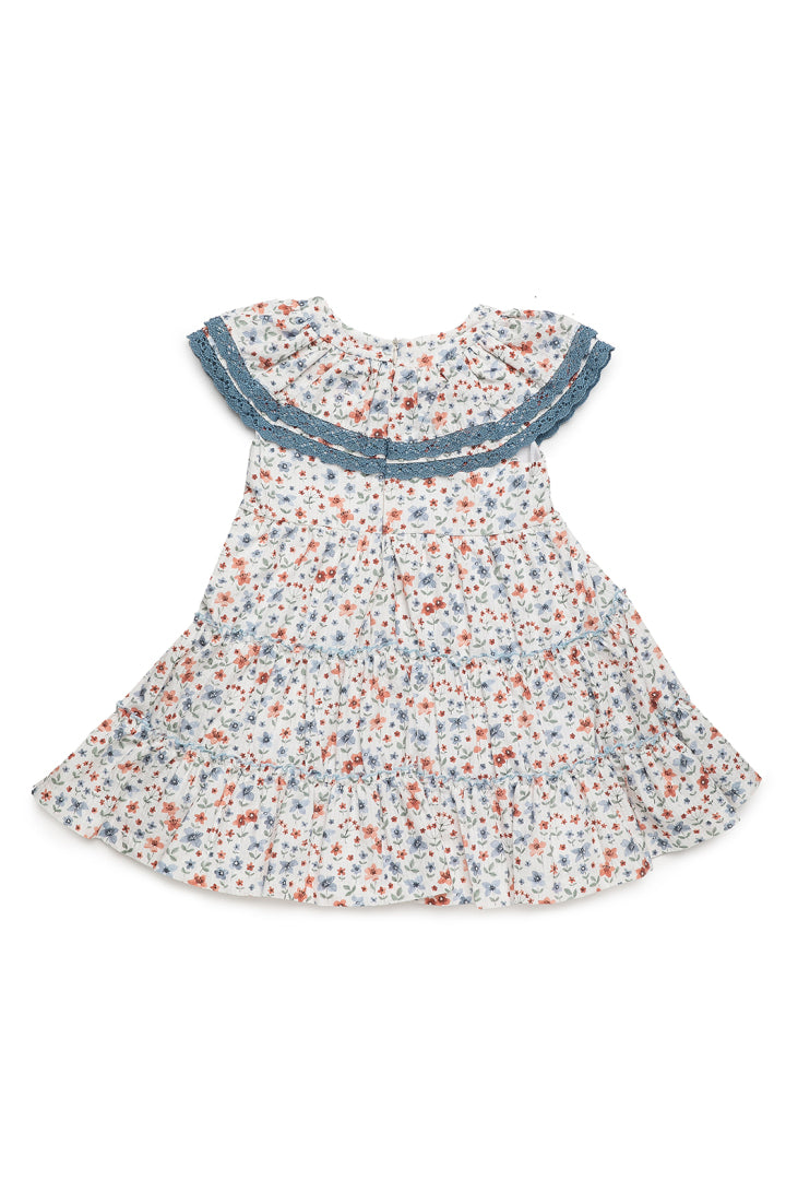 Vestido com 2 folhos, decote com folhos