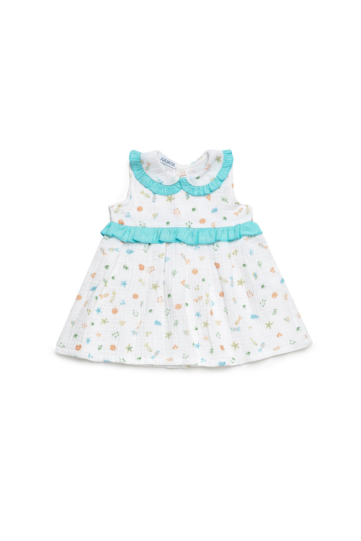 Vestido corte cintura com motivo marinho