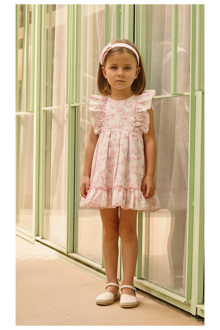 Vestido Cintado com Estampado Floral Grande