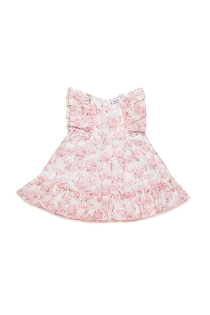 Vestido Cintado com Estampado Floral Grande