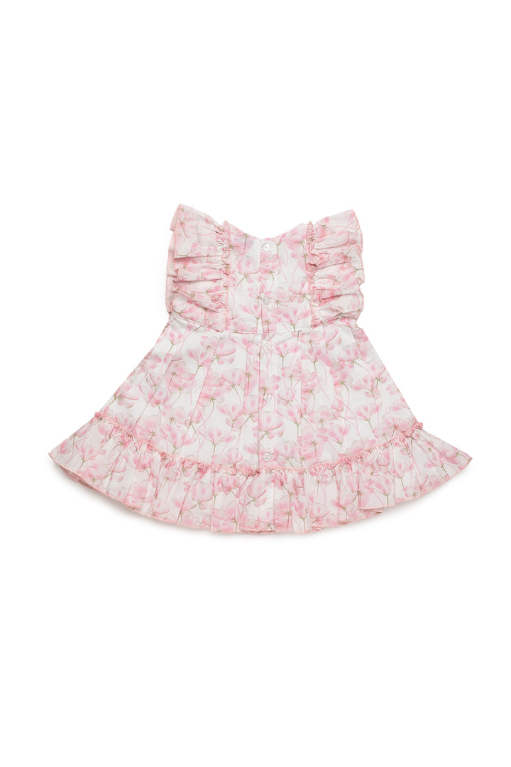 Vestido Cintado com Estampado Floral Grande