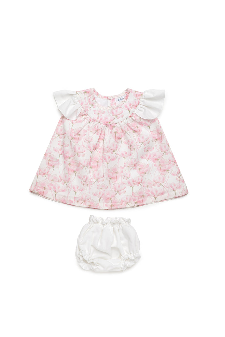 Vestido infantil com estampado floral e cuecas a condizer