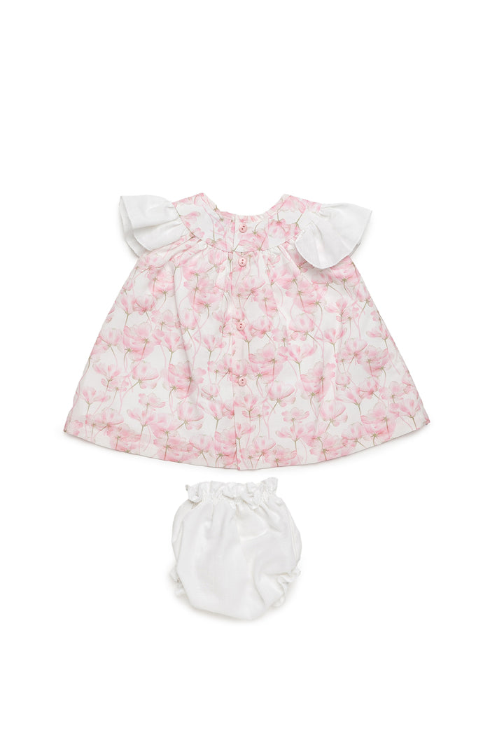 Vestido infantil com estampado floral e cuecas a condizer