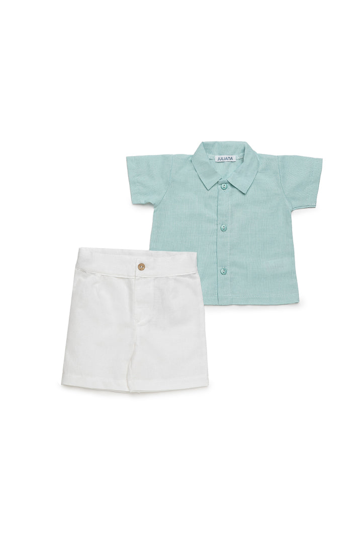 Conjunto de camisa e calções de manga curta para menino