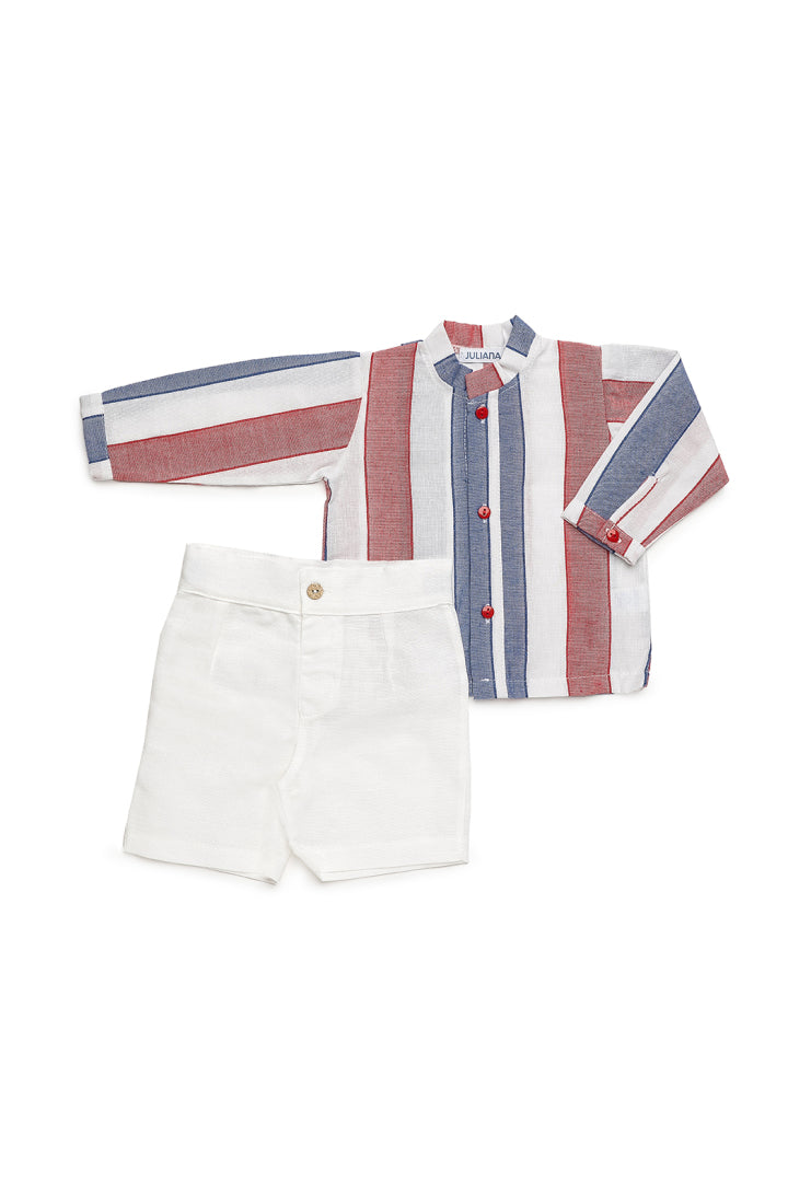 Conjunto de Camisa de Manga Comprida às Riscas para Menino