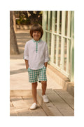 Conjunto de camisa xadrez de manga comprida para menino