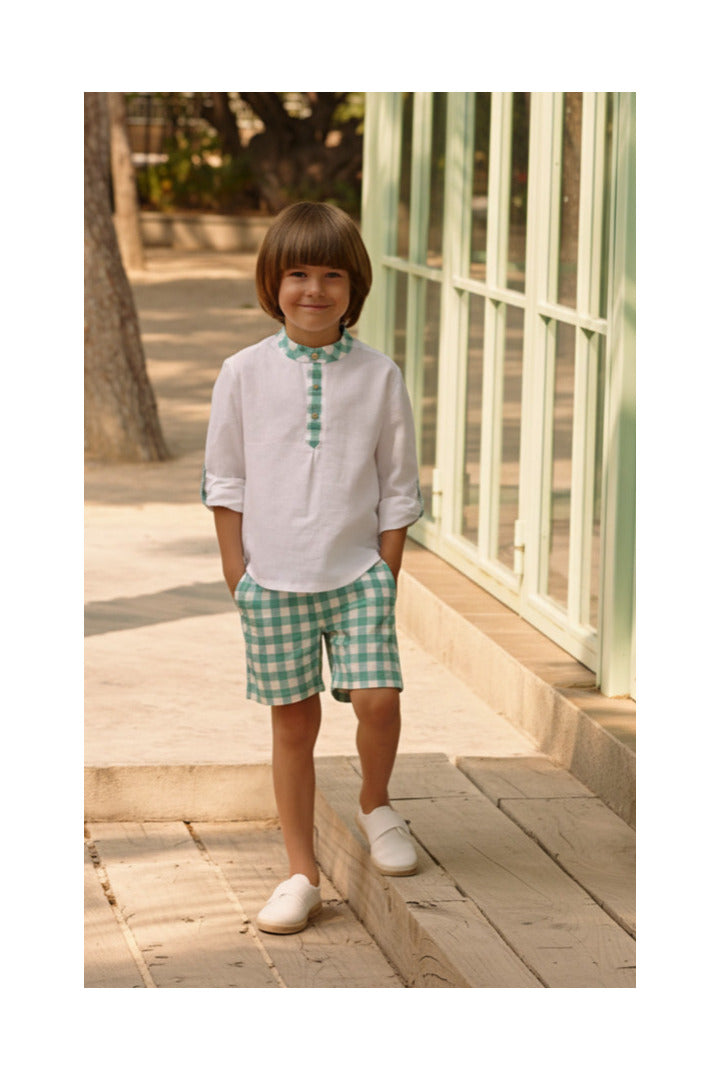 Conjunto de camisa xadrez de manga comprida para menino
