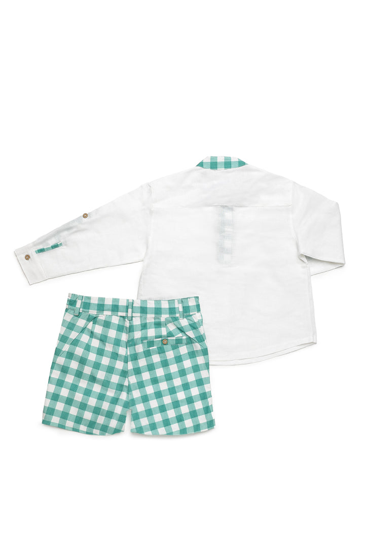 Conjunto de camisa xadrez de manga comprida para menino