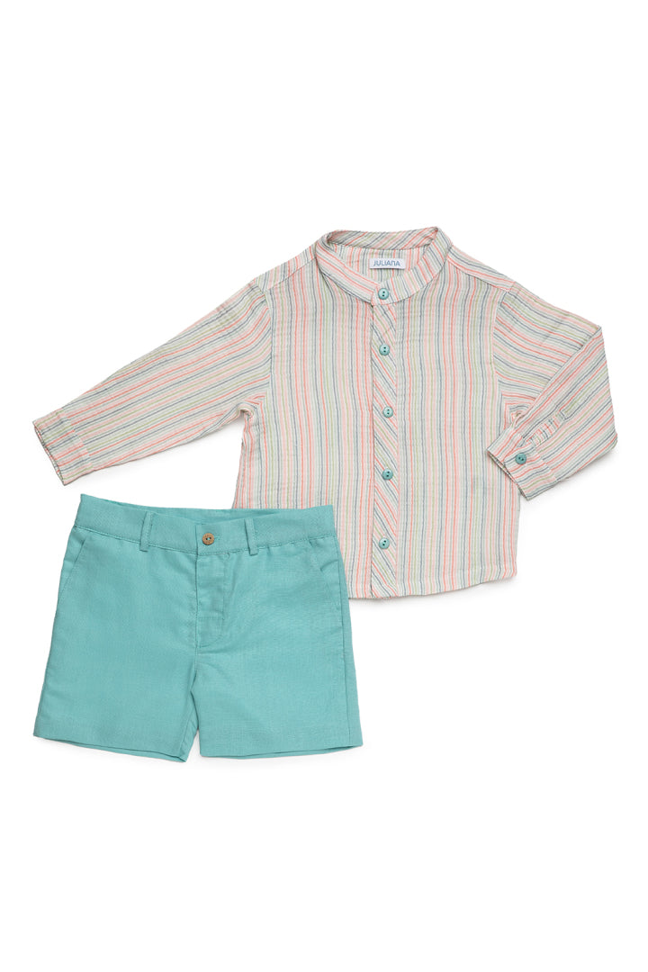 Conjunto de Camisa de Manga Comprida às Riscas para Menino
