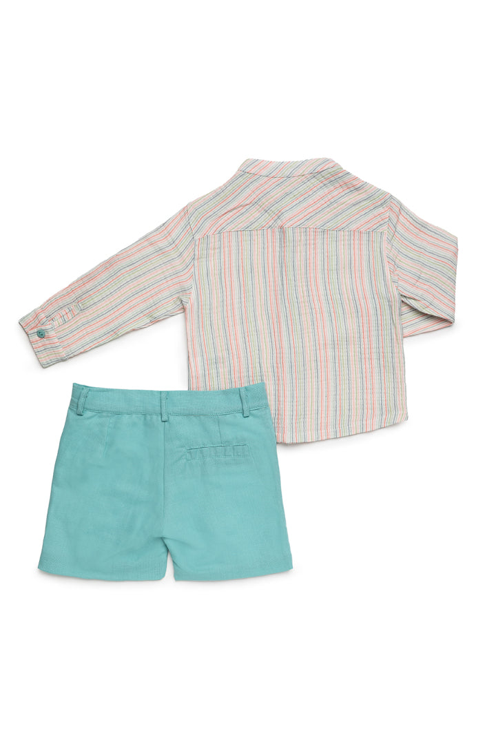 Conjunto de Camisa de Manga Comprida às Riscas para Menino