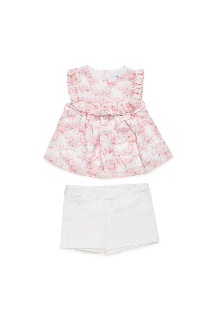 Conjunto de camisa e calças com estampado floral para menina