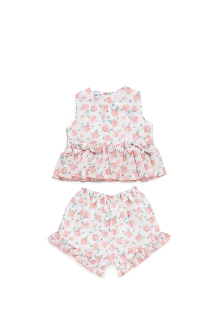 Conjunto de camisa sem mangas floral com folhos