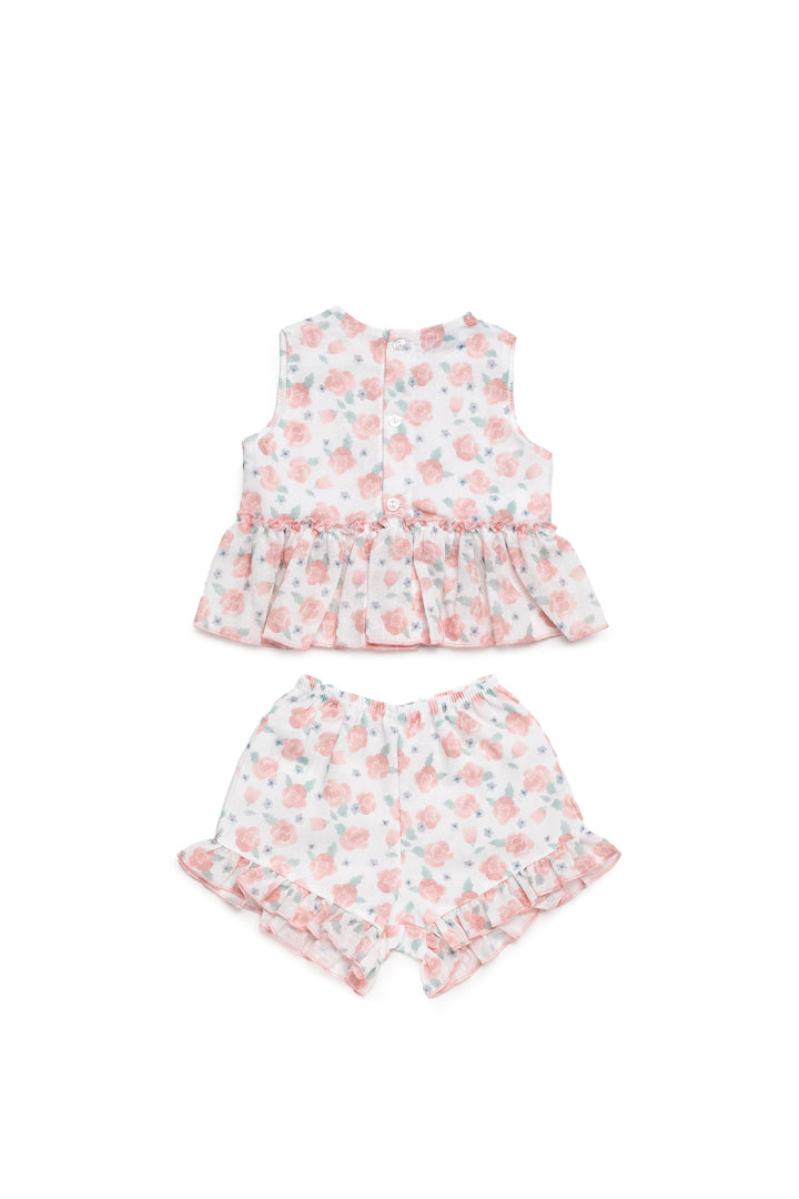 Conjunto de camisa sem mangas floral com folhos
