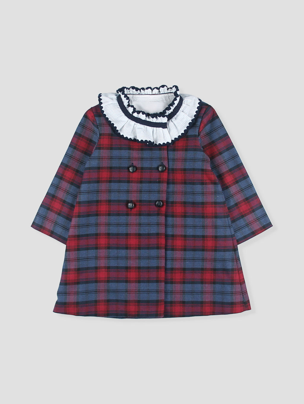 Vestido Xadrez Clássico com Gola Plissada