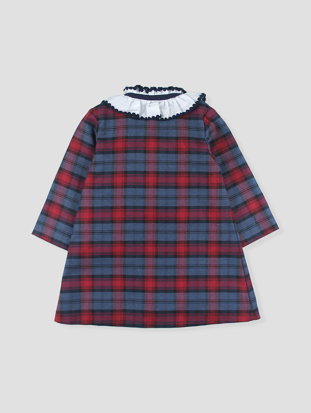 Vestido Xadrez Clássico com Gola Plissada