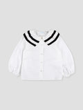 Blusa Branca com Gola de Folho em Contraste