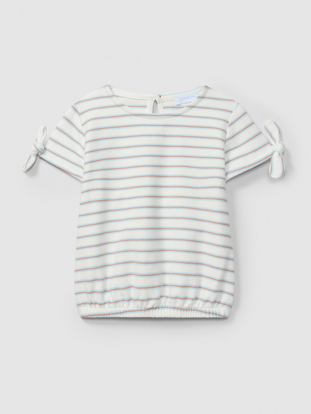T-shirt em felpa de riscas multicolor