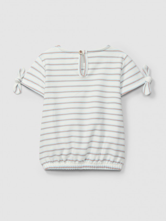 T-shirt em felpa de riscas multicolor