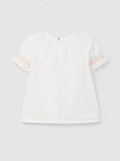 Blusa seersucker com detalhe de smocks