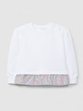 Camisola de felpa com detalhe de folho em tecido estampado