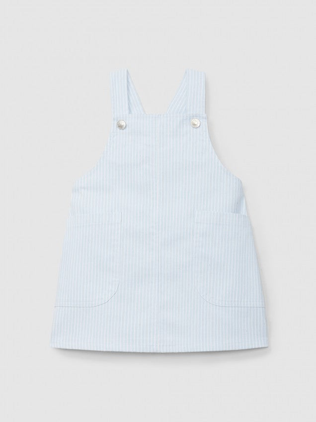 Saia de peito tecido denim de riscas com bolsos