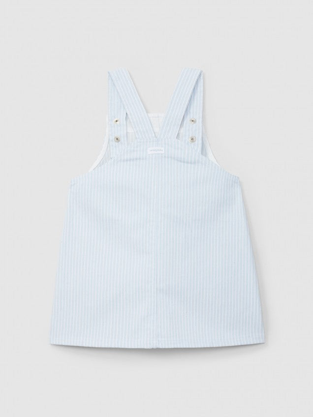 Saia de peito tecido denim de riscas com bolsos
