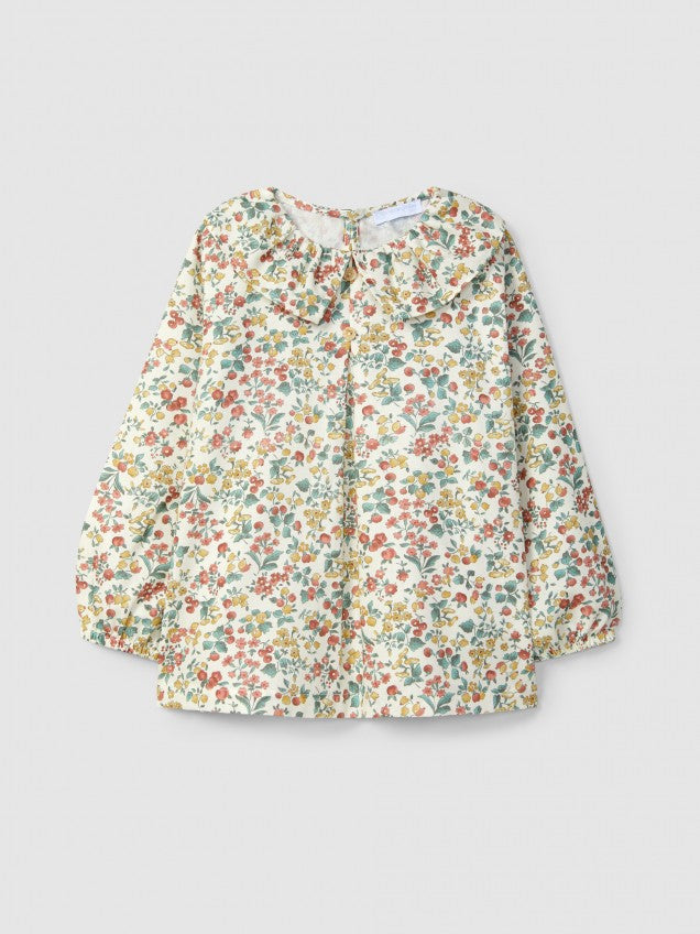 Blusa estampado floral e gola de folho