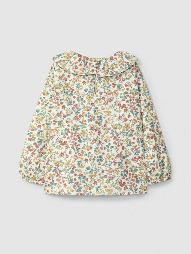 Blusa estampado floral e gola de folho