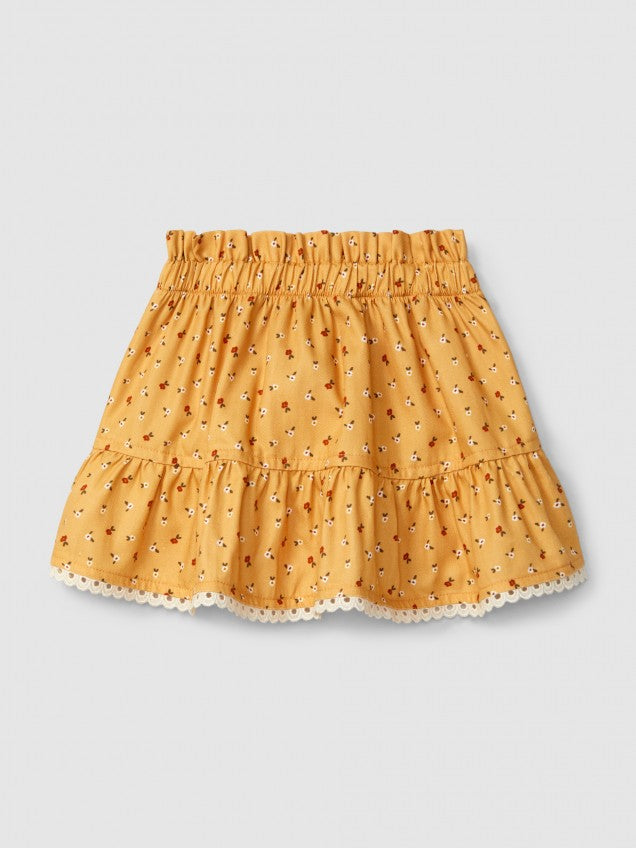 Saia estampada com detalhe de renda