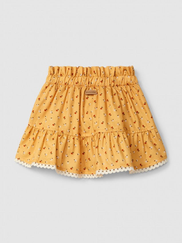 Saia estampada com detalhe de renda