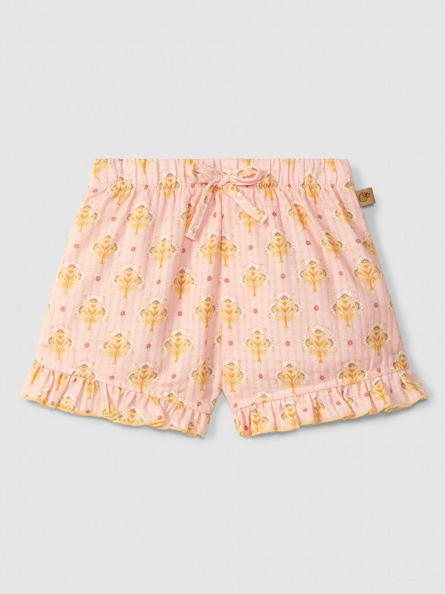 Calções pull-up estampado floral com detalhe de folho