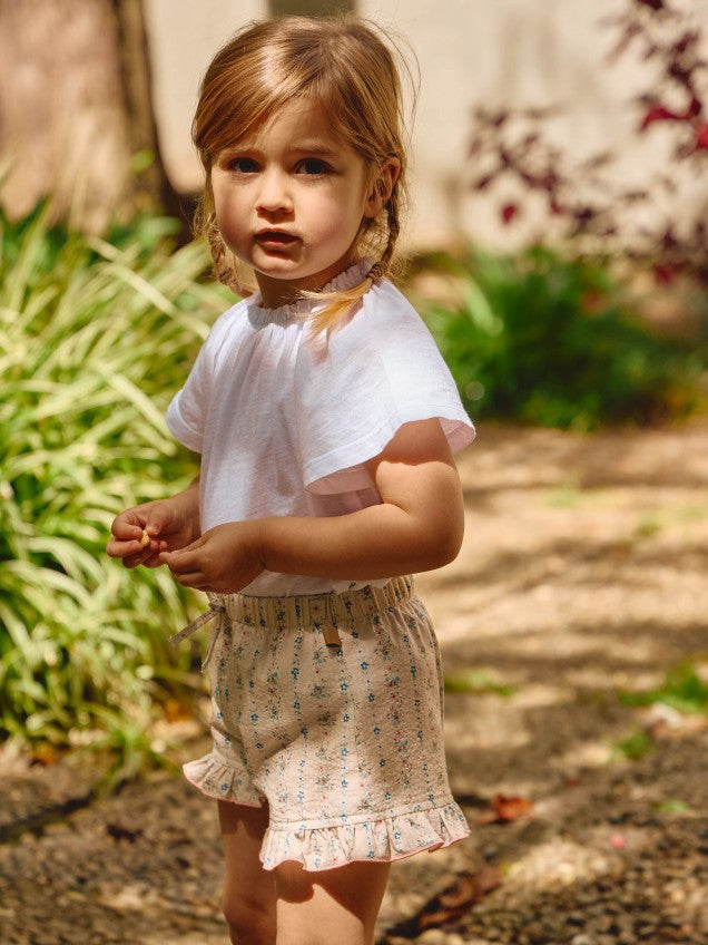 Calções pull-up estampado floral com detalhe de folho