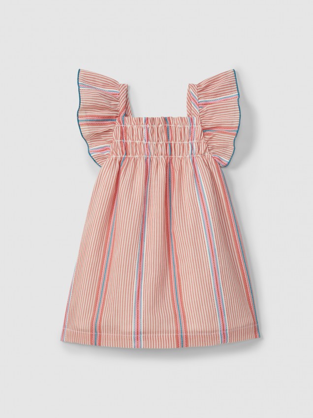Vestido em tecido de riscas jacquard