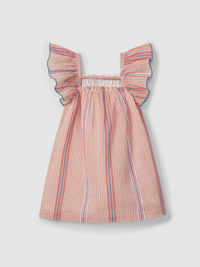 Vestido em tecido de riscas jacquard