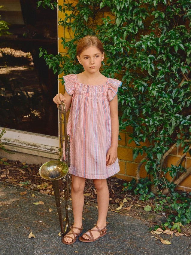 Vestido em tecido de riscas jacquard