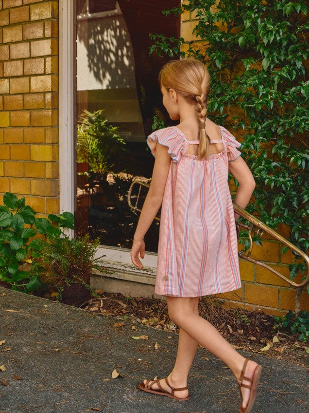 Vestido em tecido de riscas jacquard