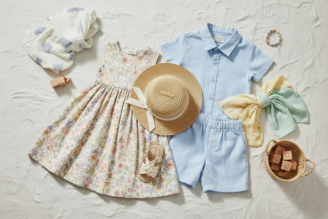 Flat lay roupa infantil desktop
